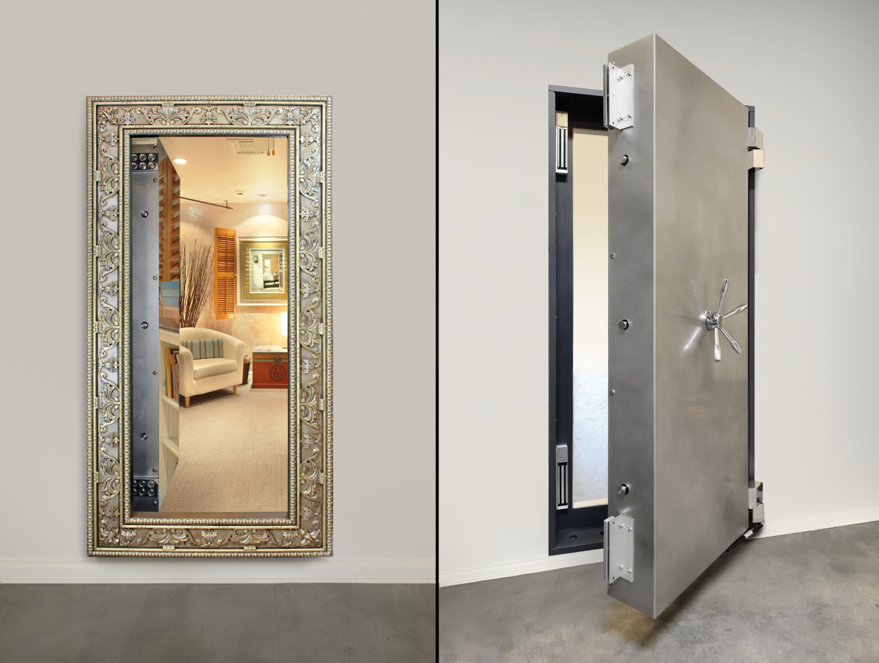 Secure Hidden Room Behind Custom Mirrored Vault Door StashVault